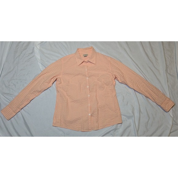 L.L. Bean Tops - L.L. Bean Women's Orange Seersucker Long Sleeve Button Down Shirt Size Medium
